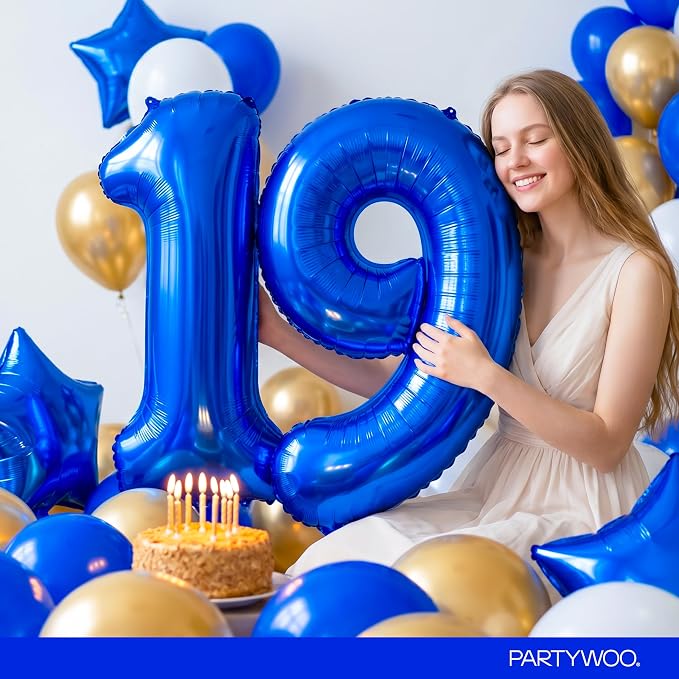 PartyWoo Number Balloons 40 Inch Blue Number 9 Kit - Image 8