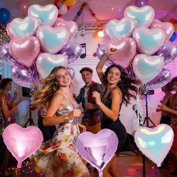 Pink Purple Iridescent Heart Balloons - Image 4