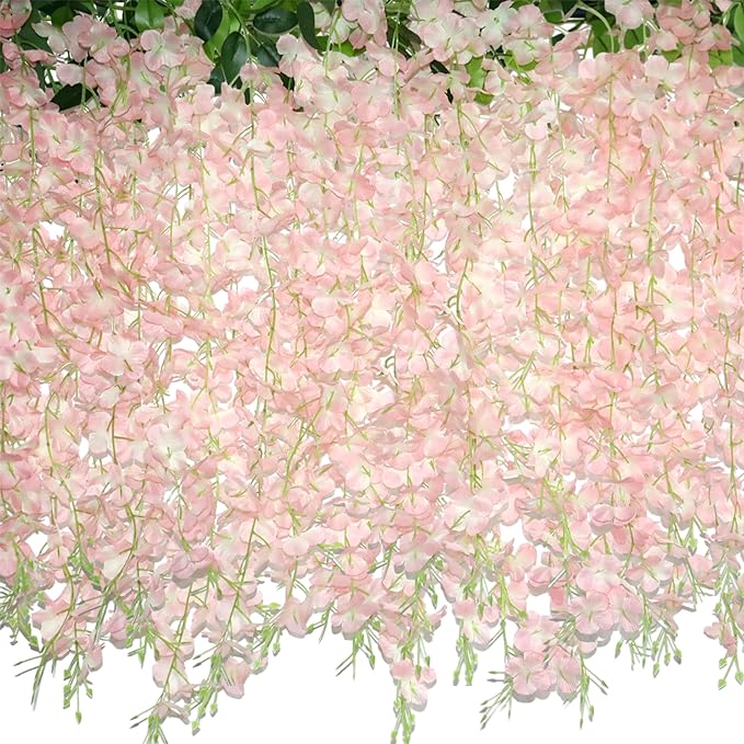ZINHO 60 Branches Wisteria Hanging Flowers, Artificial Pink Wisteria Flowers by ZINHO