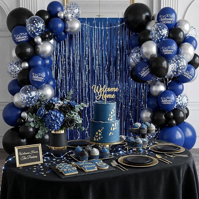 Blue and Silver Balloons for Welcome Home Party Decorations | 12-inch black - Image 5