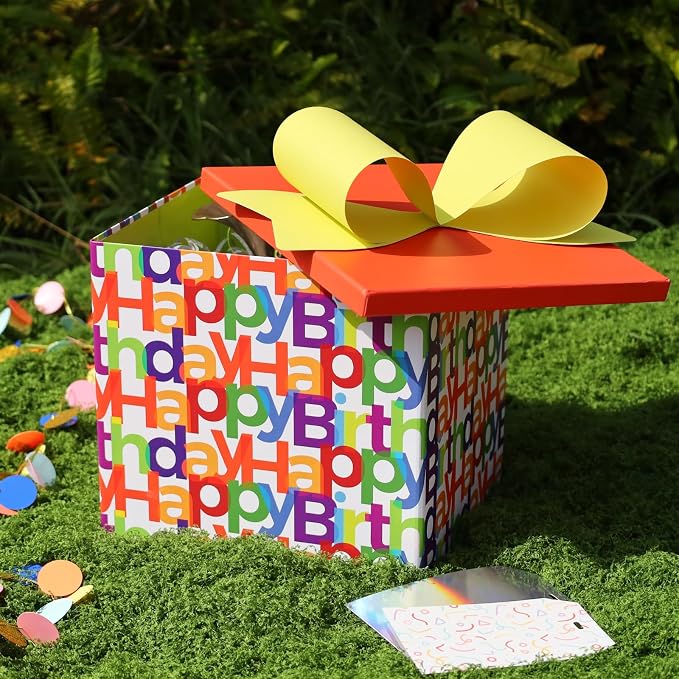 BIOBROWN Gift Boxes with Lids for Presents Text Birthday Design Gift Box | - Image 2
