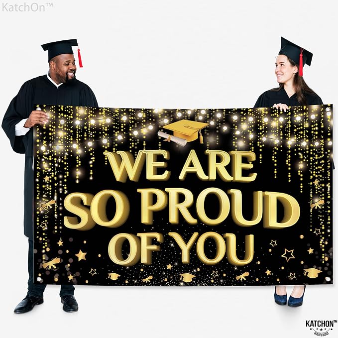 KatchOn We are So Proud of You Banner 72x44 Inch | Black and Gold Graduation - Image 3