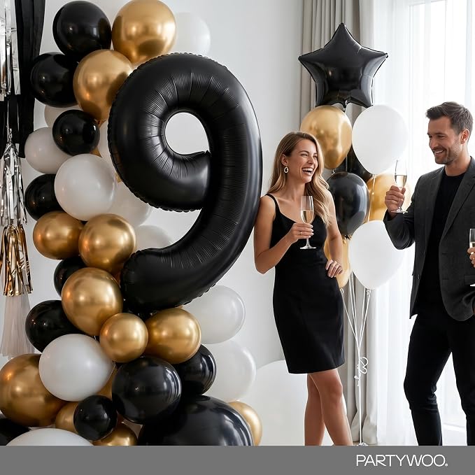 PartyWoo Number Balloons 40 Inch Black Number 9 Kit 25pcs - Image 4