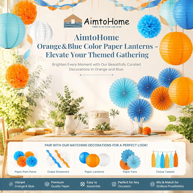 Orange and Blue Paper Tassel, 20 Pack, Party Decorations - Image 7