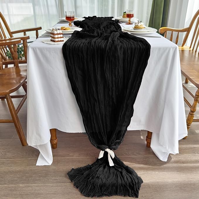 IVAPUPU 10 Pcs Cheesecloth Table Runner - 10ft Black Boho Gauze Black Cheese - Image 2