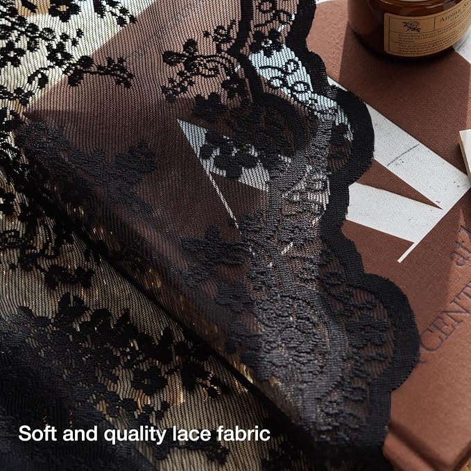 Anmao Vintage Black Lace Curtains 84 Inches Long 2 Panels Set, Romantic Elegant - Image 6