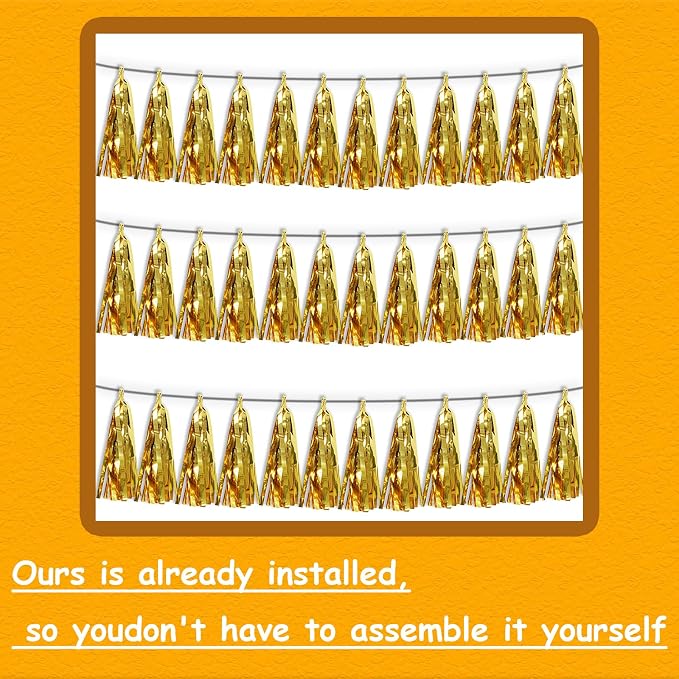 3P Gold Tassel Banner Garland Metallic Foil Fringe Banner Tinsel Tassels - Image 3