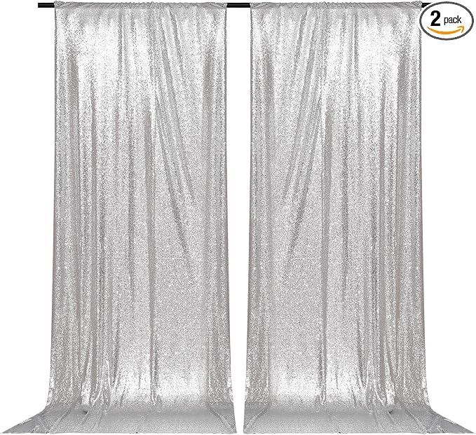 PartyDelight Silver Sequin Backdrop Curtains 5x10ft 2 Panels | Sparkly 3mm by PartyDelight