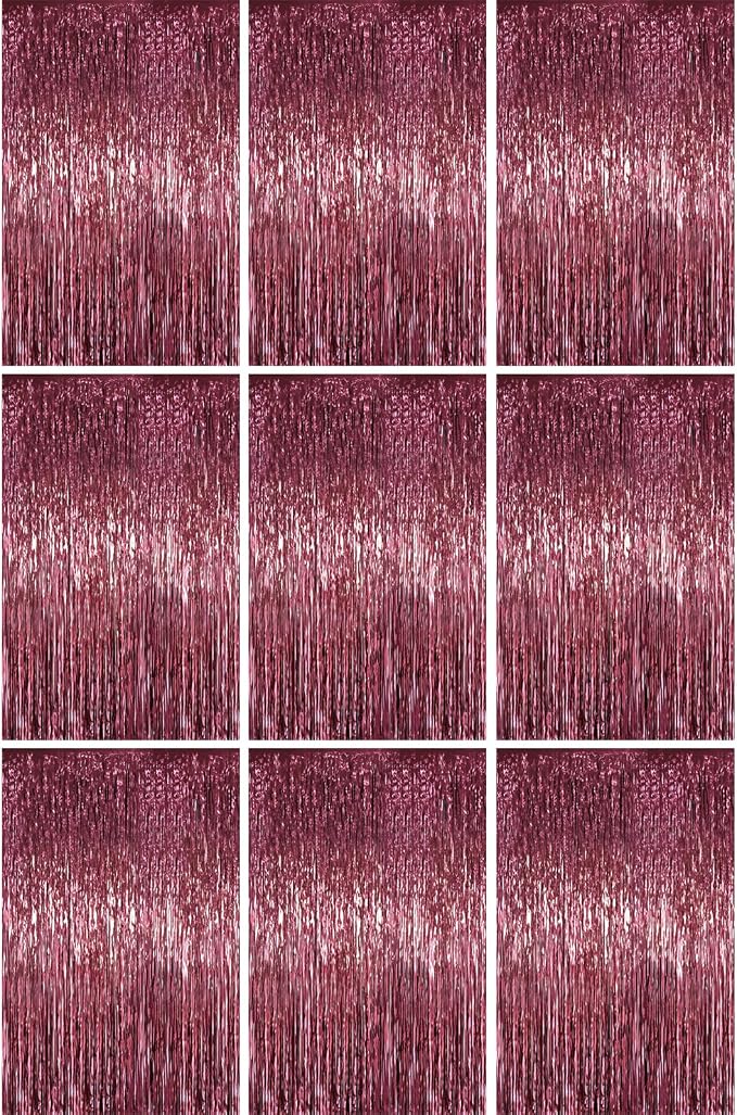 Voircoloria Burgundy Foil Fringe Backdrop Curtains, Birthday Party Decorations by Voircoloria