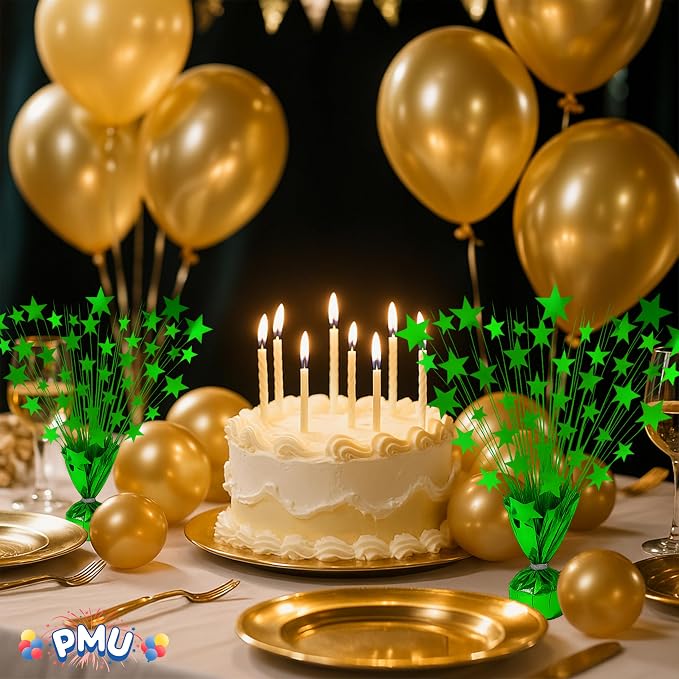 PMU 6 Pack Bursting Star Metallic Foil Spray Centerpiece- Green Balloon Weights - Image 5