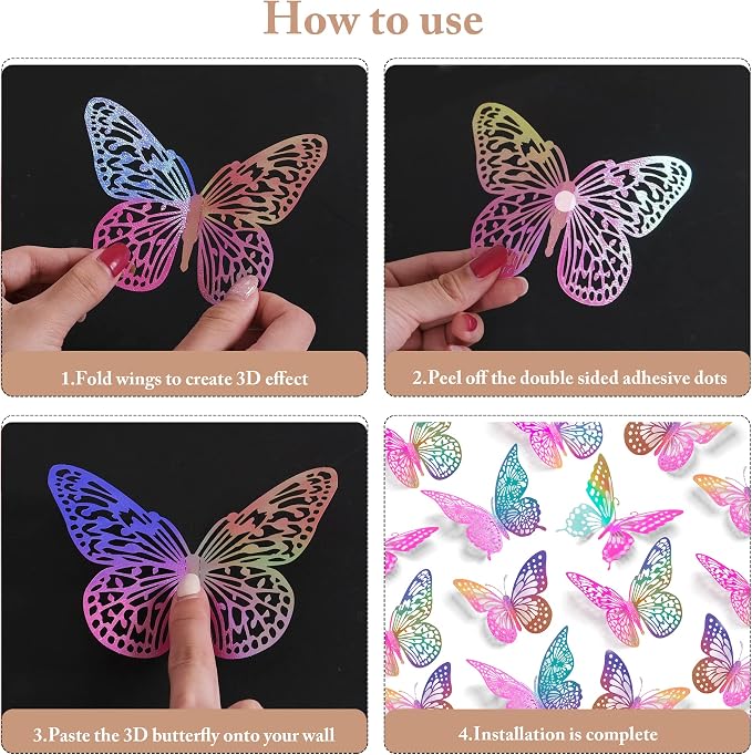 SAOROPEB 3D Butterfly Wall Decor 48 Pcs Laser Purple Butterfly Decorations | 4 - Image 7