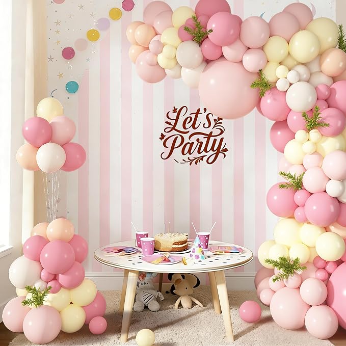 152Pcs Pink and Yellow Balloons Arch Kit Different Size | Pastel Light Pink - Image 3