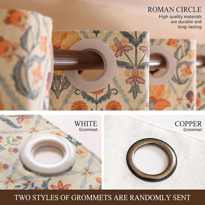 Designer French Linen Printed Curtains, 2 Panels, Floral Pattern Draps - Image 6