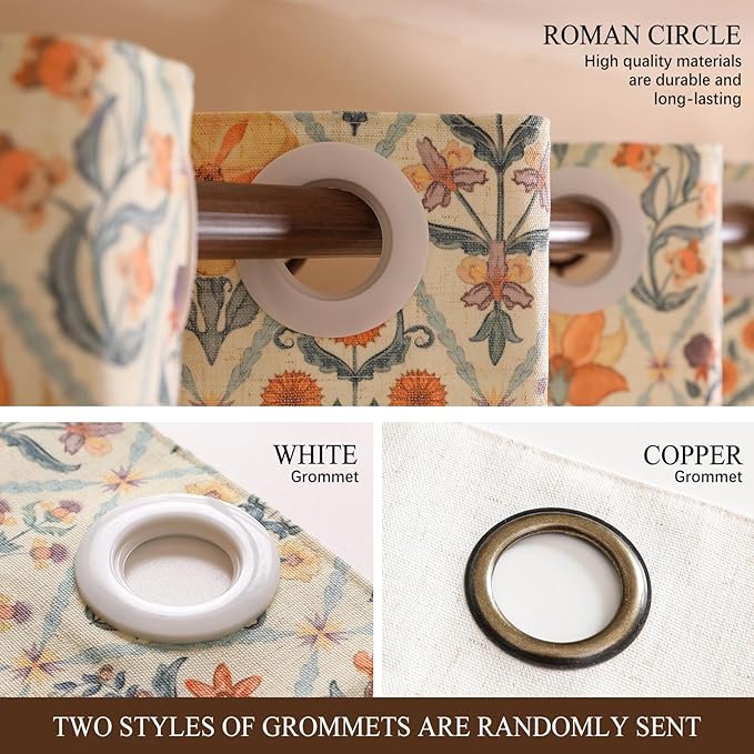 Designer French Linen Printed Curtains, 2 Panels, Floral Pattern Draps - Image 6