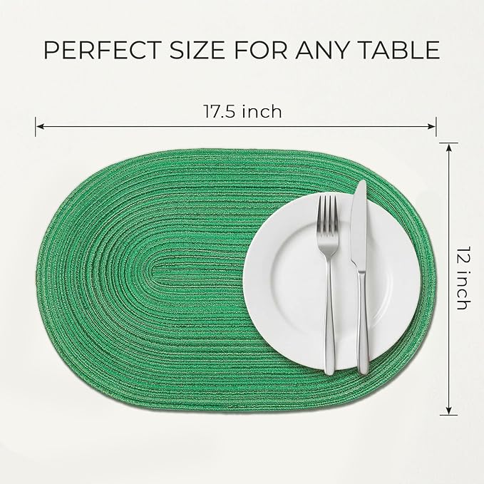 Placemats Set of 6, Woven Oval Braided Dining Table Mats | 12 x 17.5 Inch Size - Image 2