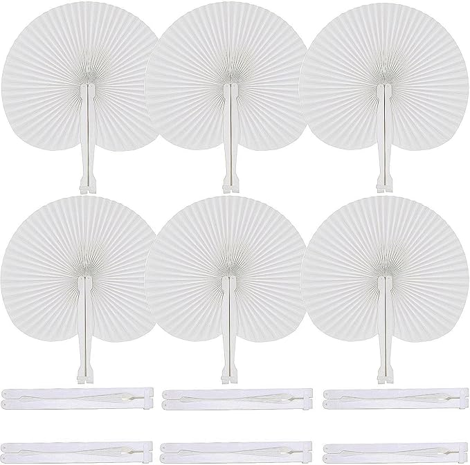 60 Pcs White Round Paper Fans | Foldable Handheld Fans by Bestage
