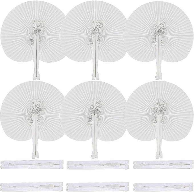 150 Pcs White Round Paper Fans | Foldable Handheld Fans by Bestage