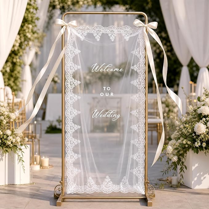 150x60cm Large Wedding Welcome Sheer Tulle Banner Sign - Image 5