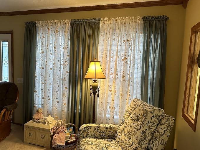 HOMEIDEAS Yellow Sheer Curtains 84 Inches Long 2 Panels Yellow and White - Image 9