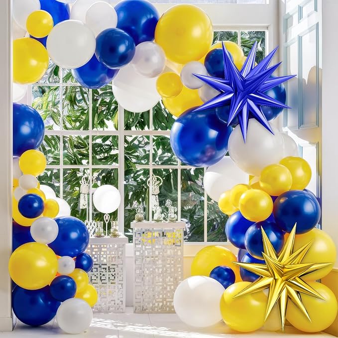 Blue Yellow Balloon Arch Kit, Royal Blue and Yellow White Balloons Garland Kit - Image 5