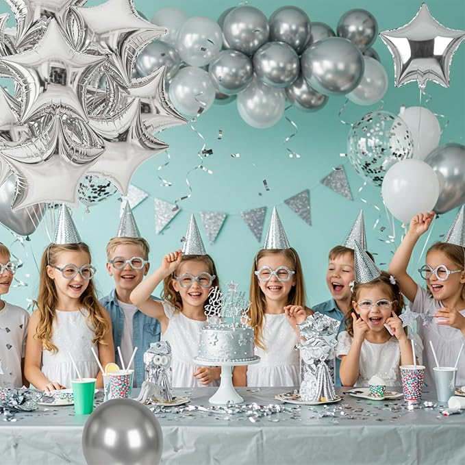 TONIFUL 15 Pcs Star Shaped Balloons 18 Inch Large Silver Foil Balloons | Big - Image 5