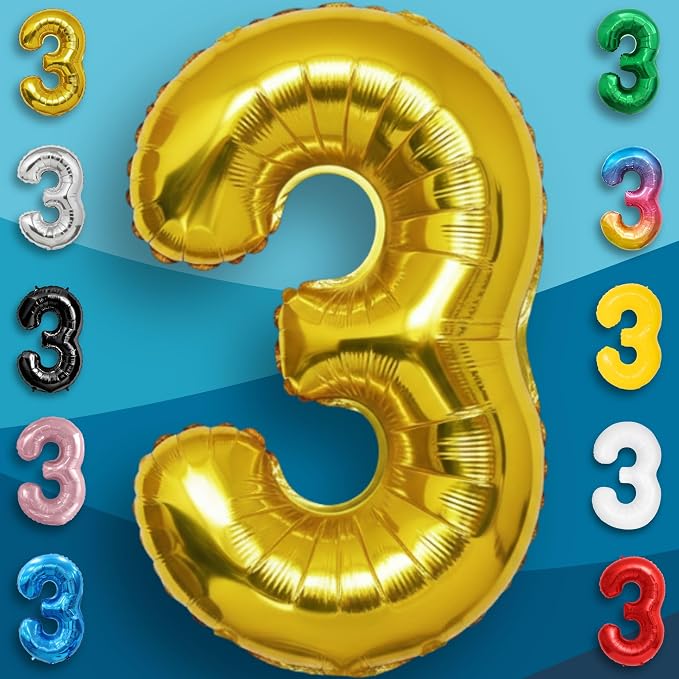 Gold Number Balloon 3 Mylar Foil Balloons 16 inch - Image 2