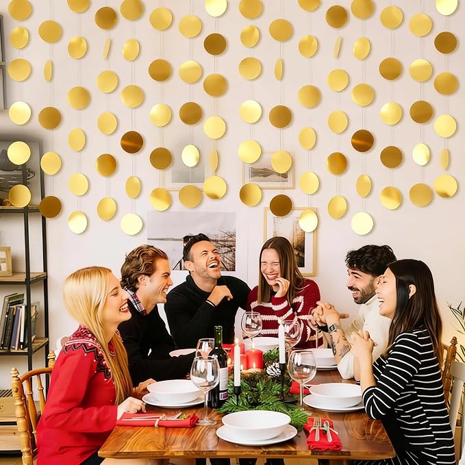 6 Pack Gold Circle Garland Each 13Ft Hanging Paper Circle Banner | Shiny Dots - Image 5