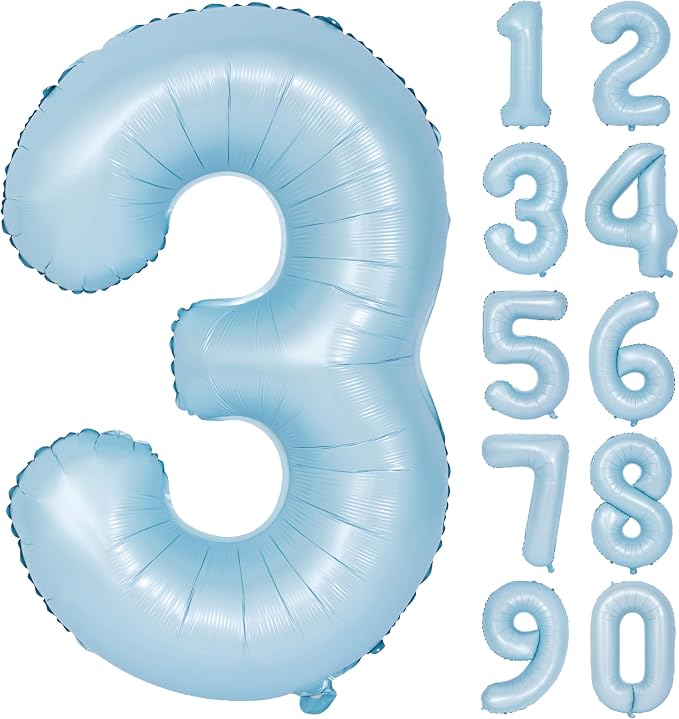 40 Inch Blue Number 3 Foil Balloon Light Blue Digital 3 Helium Balloon | by YOIOZAIZAI