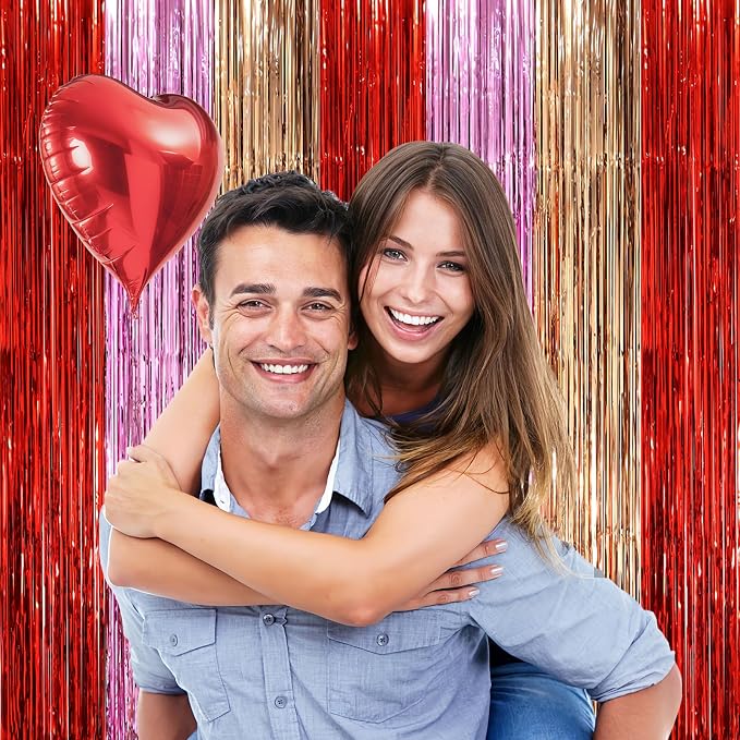 Voircoloria Valentine Foil Fringe Backdrop Curtains, 2 Pack | Tinsel Streamers - Image 7