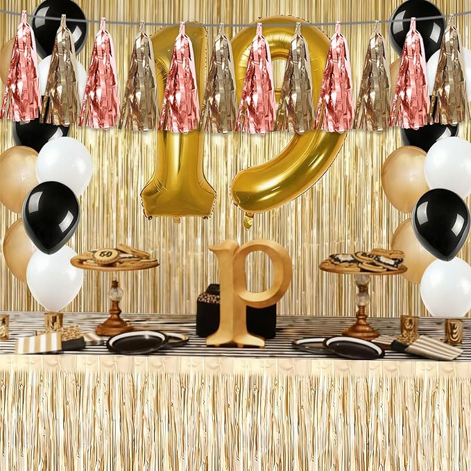 3P Rose Champagne Gold Tassel Banner Garland Metallic Foil Fringe Banner Tinsel - Image 6