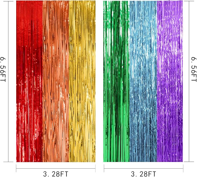 2 Pack Rainbow Backdrop Party Decorations Tinsel Curtain Party Streamer Foil - Image 7