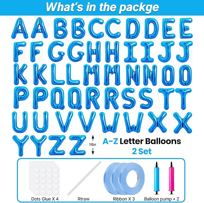 LIOZEOKUN Letter Balloons 16 Inch Alphabet A-Z Mylar Foil Balloons 2 Set - Image 2
