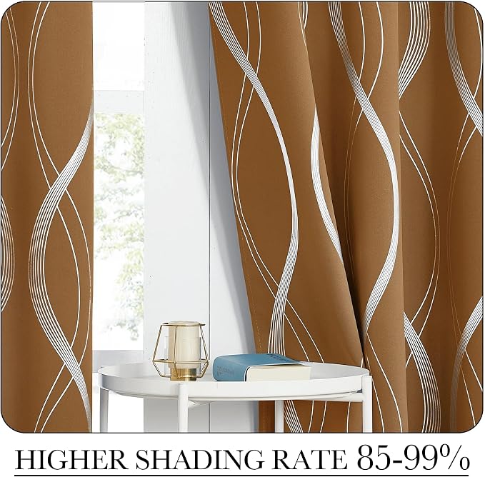 NICETOWN Gold Brown Blackout Fall Pattern Curtains - Image 4