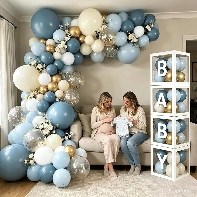 Dusty Blue Gold Balloon Arch Kit, Baby Boxes, Baby Shower Decorations Boy | - Image 5