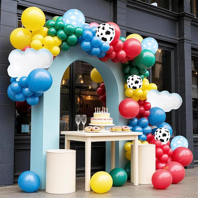 Red Yellow Blue Balloons, 12 Inch Light Blue Cloud Cow Print Latex Balloons - Image 5