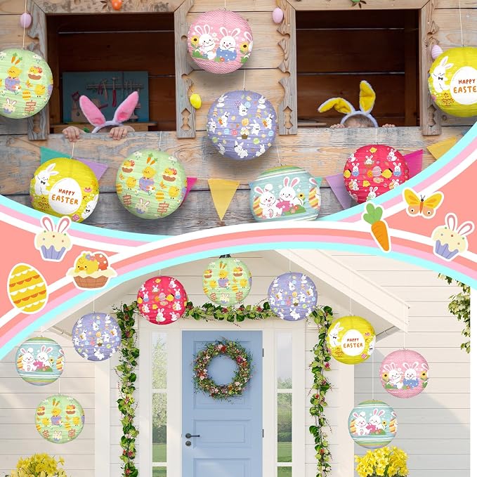 Panelee 12 Pcs Easter Paper Hanging Lanterns Party Decorations 8 Inch Pastel - Image 5