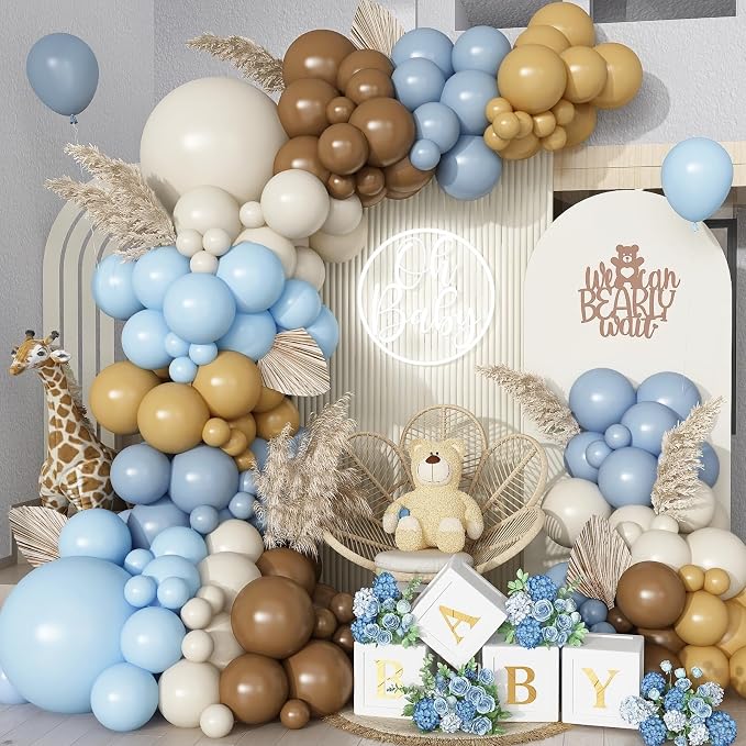 Dusty Blue and Brown Balloon Arch Kit, Bear Baby Shower Decorations by Froova
