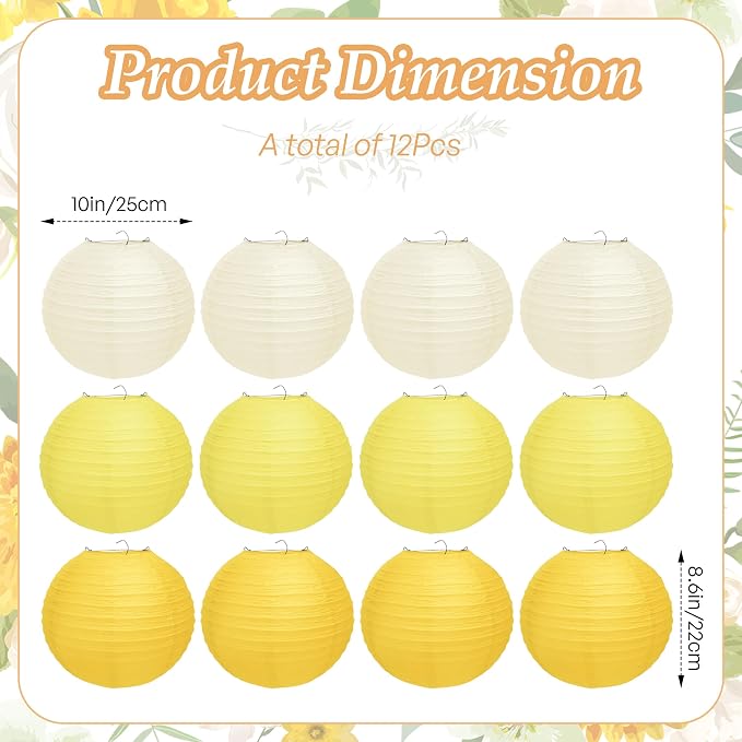 Qenk 12 Pcs Yellow Paper Lanterns - Image 2