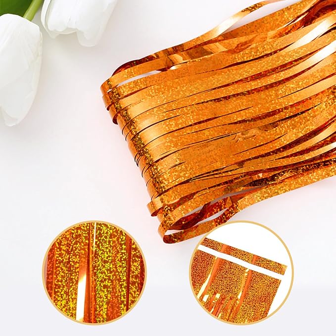 5 Pack Orange Foil Curtain Backdrop 3.2ft x 9.8ft Metallic Tinsel Foil Fringe - Image 4