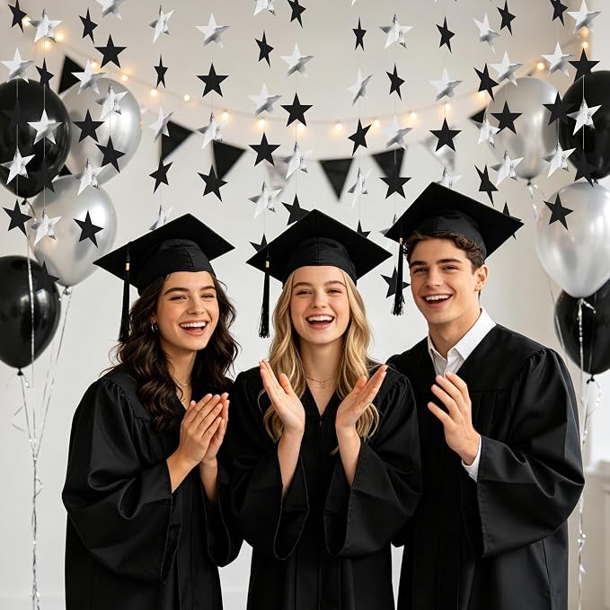 BEISHIDA Black Silver Star Garland Decor Twinkle Paper Star Streamers Backdrop - Image 5