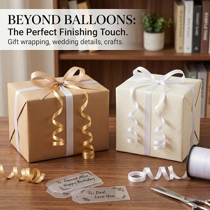 500 Yards White Curling Ribbon 1/5 Inch — Balloon String Ribbon - Image 4