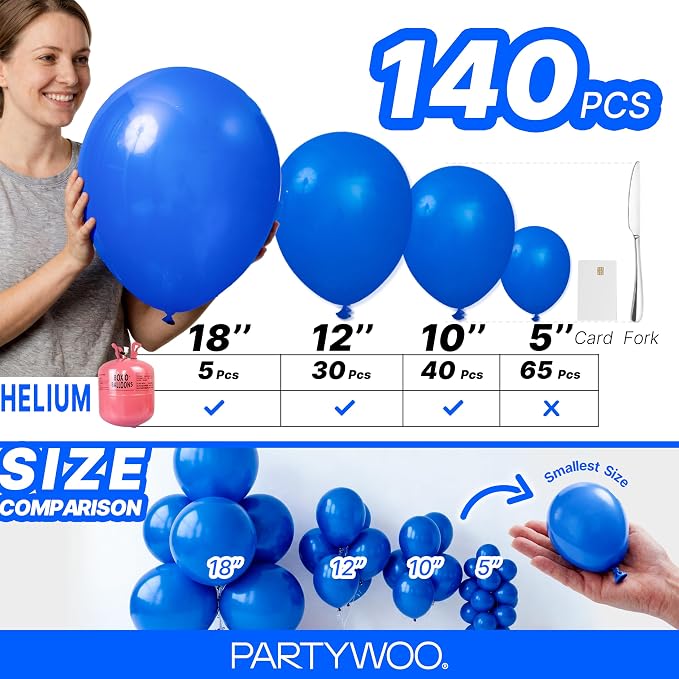 PartyWoo Royal Blue Balloons 140pcs Dark Blue Balloons Different Sizes | 18 12 - Image 6