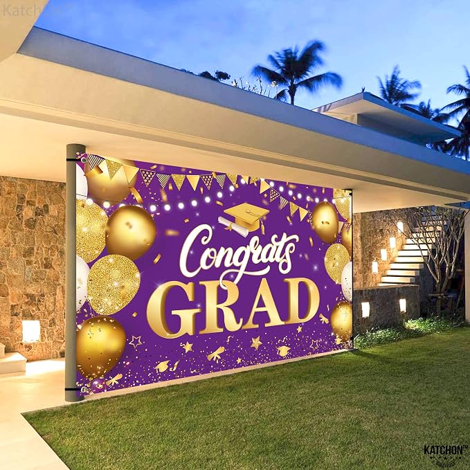 KatchOn Purple And Gold Graduation Backdrop 72x44 Inch | Congrats Grad Banner - Image 8