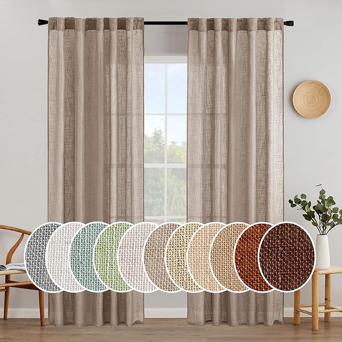 MIULEE Taupe Linen Curtains 37x84 Inch Soft Thick Linen Window Drapes | 84 Inch by MIULEE