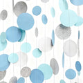 Dusty Blue Silver White Polka Dots Garland Hanging Paper Circle Dot Streamer by pinkblume