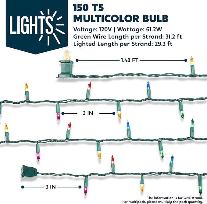 Joiedomi Multicolor Christmas String Lights,300(2x150) 62.4FT Christmas Fairy Tree Lights Plug in for Indoor Outdoor Xmas Decorations Patio Holiday Theme Party Yard House,Green Wire