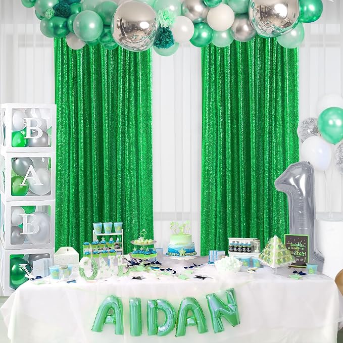 Green Sequin Backdrop Curtains-2 Panels 4FTx8FT Green Backdrop - Image 5