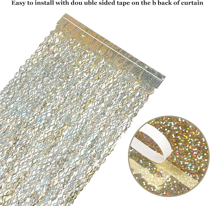 4 Pack Champagne Gold Fringe Curtain Backdrop - Image 4