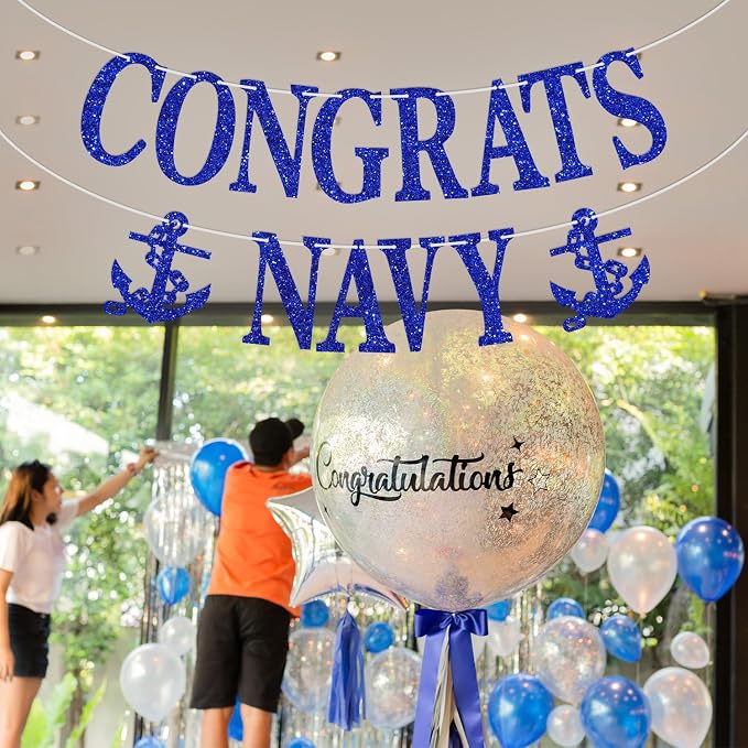 Congrats Navy Banner, USN Military Party Decorations - Image 4