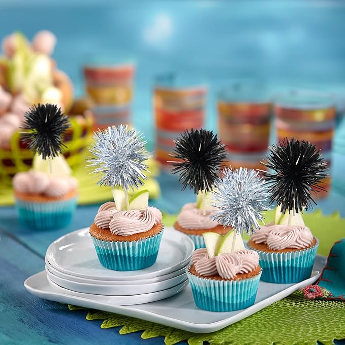 Gyufise 30Pcs Foil Firework Cupcake Toppers Sparkle Tinsel Cake Toppers Tinsel - Image 5
